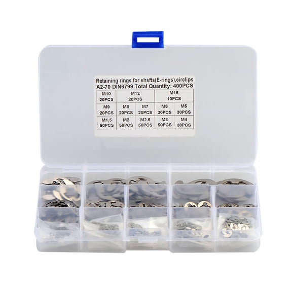 ifundom 1 Set 400pcs .5- 5 Stainless Steel Open Retaining Ring E-shaped Snap Ring Set Retaining Ring Kit
