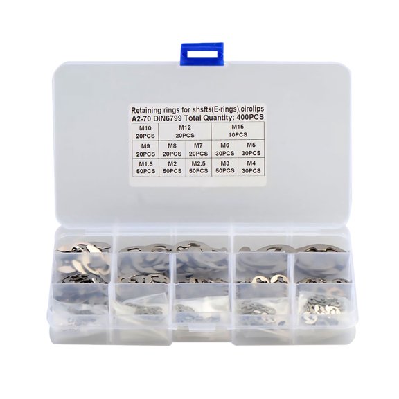 ifundom 1 Set 400pcs .5- 5 Stainless Steel Open Retaining Ring E-shaped Snap Ring Set Retaining Ring Kit
