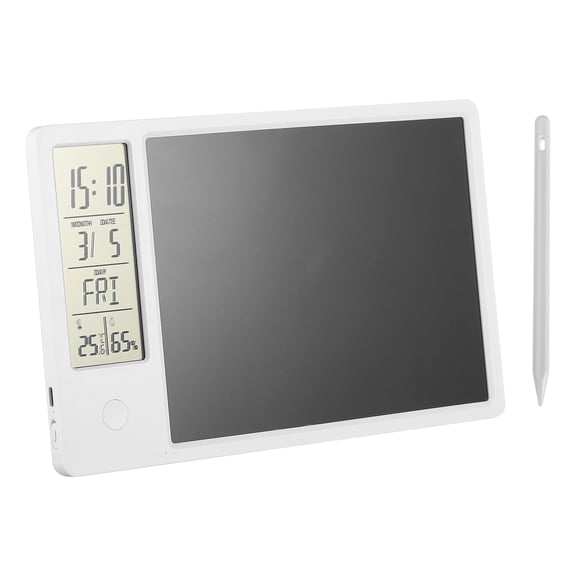 ifundom Portable Writing Pad with LCD Display, Clock, Calendar, Temperature & Humidity Monitor, White - 1 Set