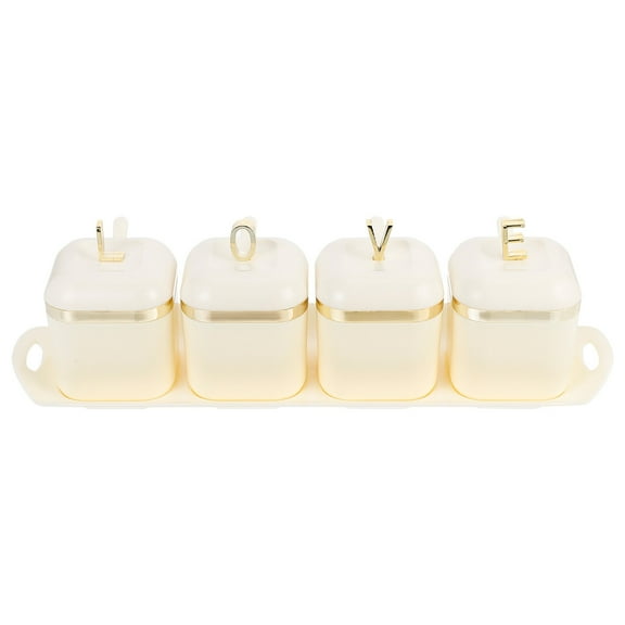 ifundom Multi-Compartment Seasoning Container Set with Storage Box, Beige Plastic Spice Organizer for Kitchen and Household Use