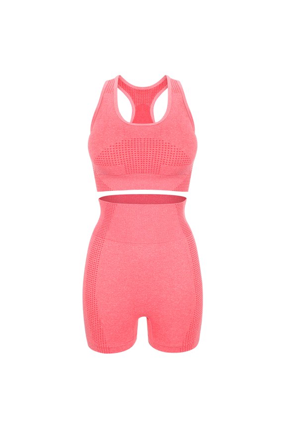 Yoga Clothes Nylon Pink Form Fitting 1 Set for Women Gym Use