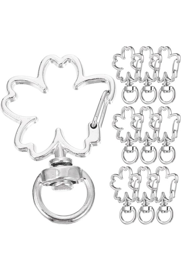 Cherry Blossom Keychain Silver Metal Spring Snap Hook for Decor 10Pcs