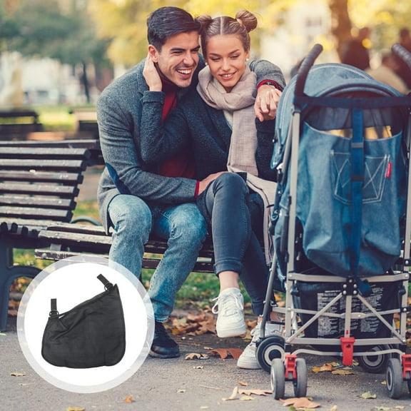 ifundom Pram Storage Bag Stroller Hanging Mesh Bag Black Oxford Cloth 1Pcs