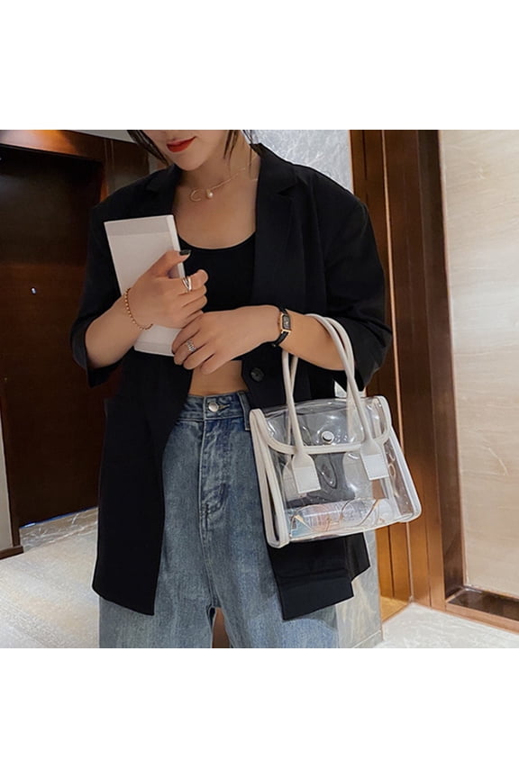Clear Handbag Transparent PVC White Stylish Lightweight Purse 1 Pack