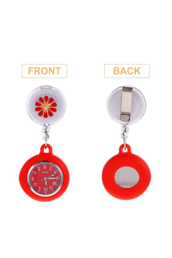 1Pc Retractable Nurse Watch Red Alloy Material Clip on Easy to Carry