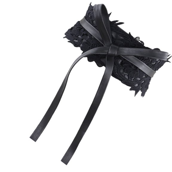 ifundom Lightweight Black Wide Waist Belt for Women, Chic Lace Design Dress Waistband Accessory