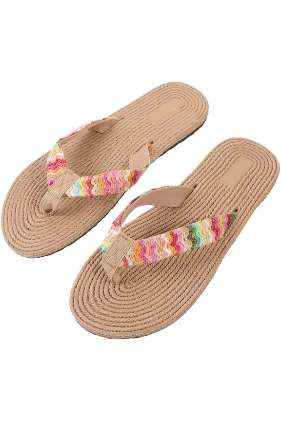 Multi Color Imitation Straw Flip-Flops for Summer Beach and Casual Wear
