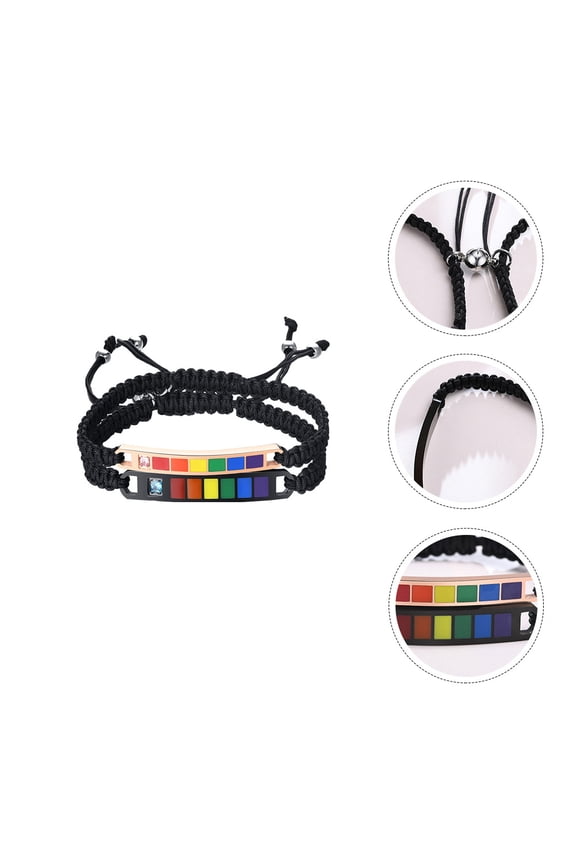1 Pair Adjustable Black Nylon Wrist Ropes for Couples, Titanium Steel Stylish Bracelet Accessories