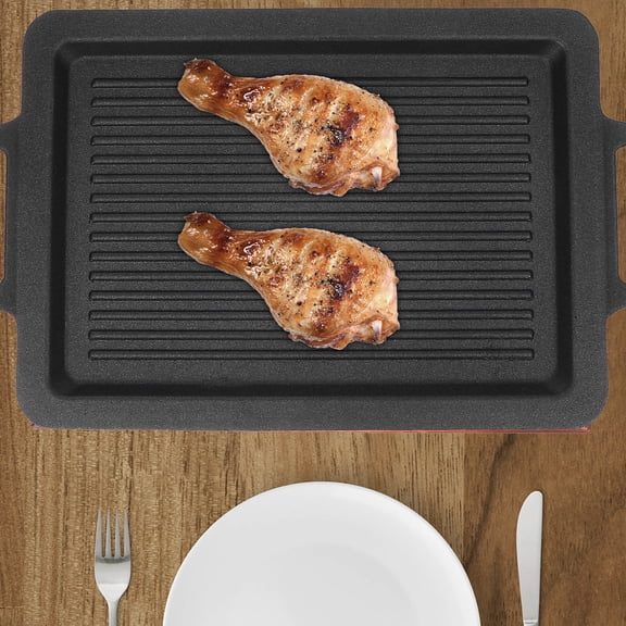 ifundom Aluminum Non-Stick Grill, Black, Double Handle, Even Heating, Great for Family Bbq, 1Pc