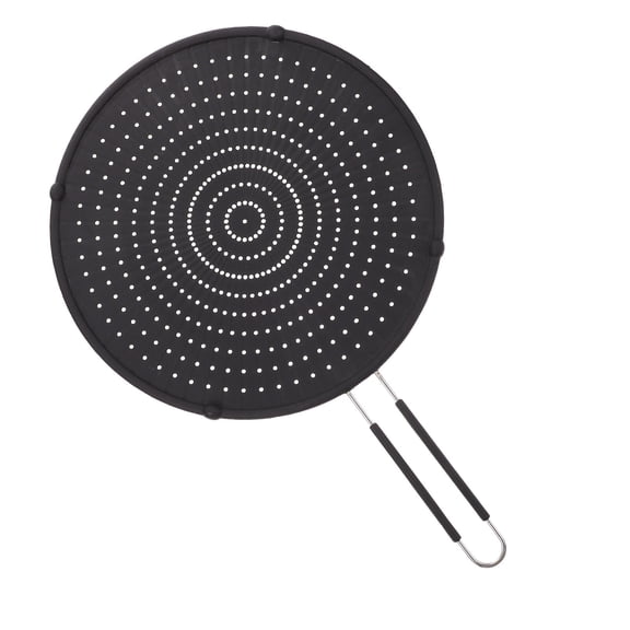 ifundom Anti-Skid Black Frying Pan Cover Oil Splash Screen with Hanging Handle, Kitchen Cooking Splatter Guard