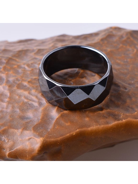 Men's Black Meteorite Wide Facet Ring Comfortable and Durable