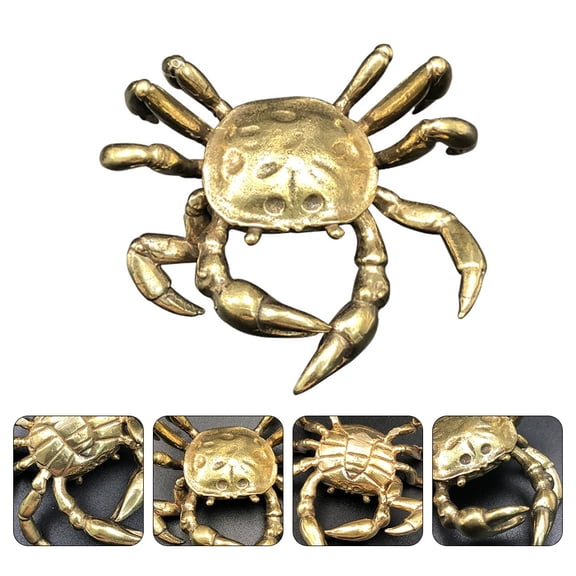 ifundom 1Pc Unique Golden Brass Crab Model Desktop Ornament with Vivid and Chic Design