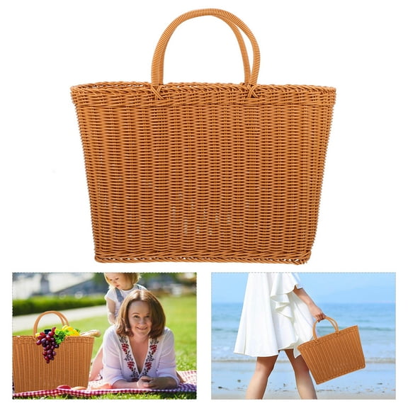 ifundom 1Pc Decorative Brown Plastic Basket Handmade Woven Storage Holder for Natural Rustic Decor