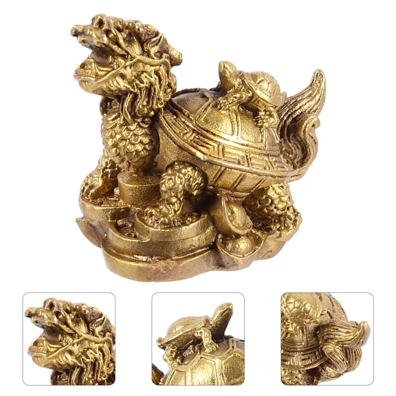 ifundom Resin Dragon Turtle Ornament Yellow Feng Shui Decor Figurine for Home Office Desk Decoration