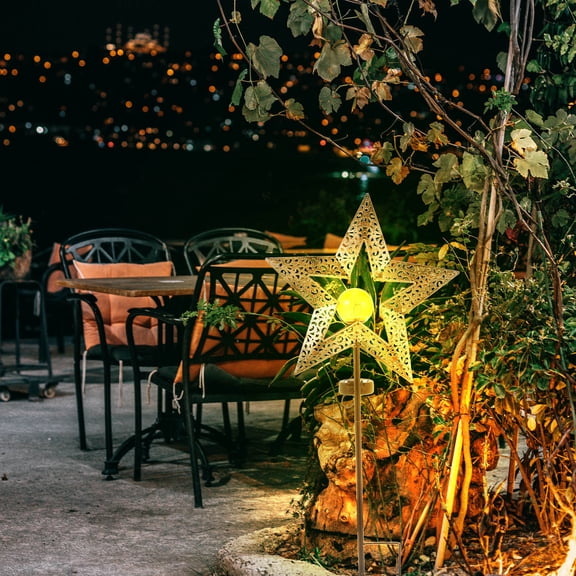 ifundom Solar Powered Garden Ground Light with Hollow Star Design, Outdoor LED Landscape Lamp