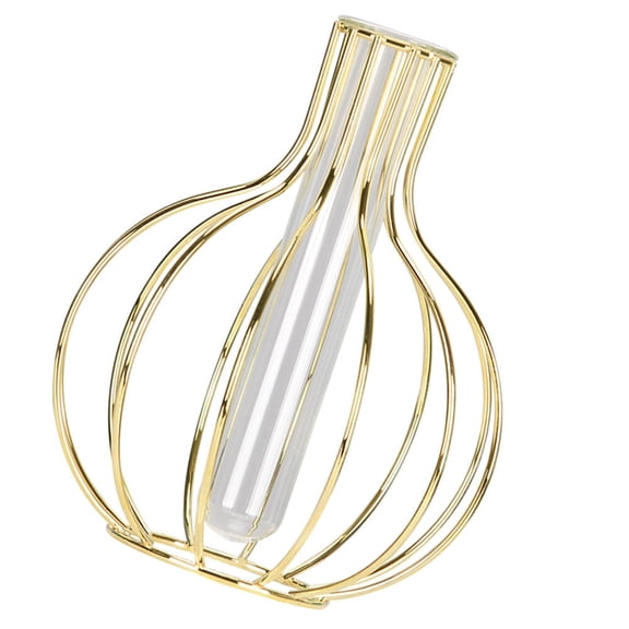 ifundom Transparent Glass Tubular Vase with Iron Frame for Hydroponic Plants, 1 Piece Decorative Plant Holder