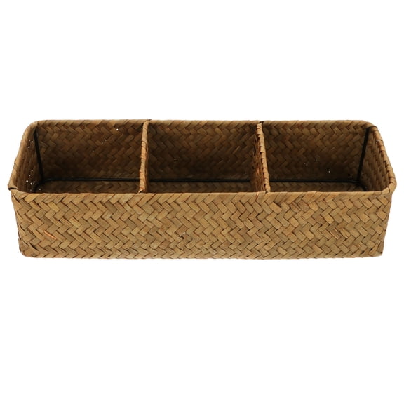 ifundom Yellow Woven Storage Box for Home, 3 Compartments, Compact Design