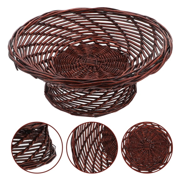 ifundom Brown Woven Fruit Plate Willow Material Sturdy Practical Decorative