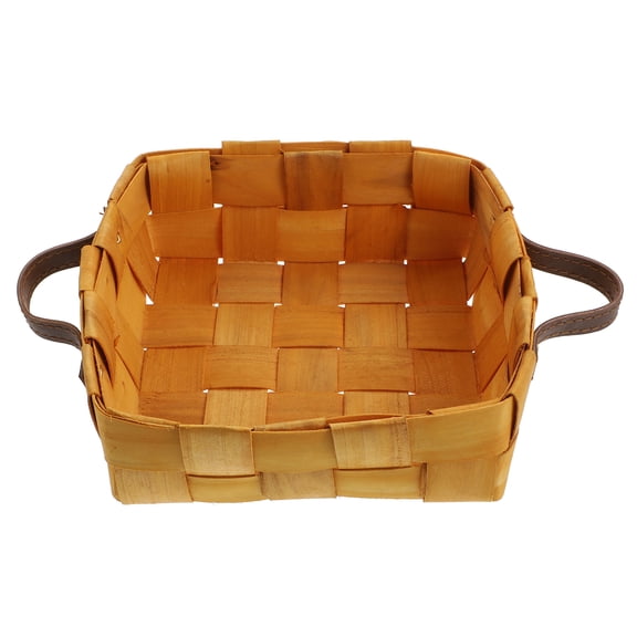 ifundom Khaki Handwoven Basket with Wooden Handle, Portable Fruit Holder and Home Storage Organizer, 1 Piece