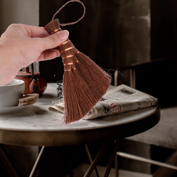 ifundom Compact Broom Brown Palm and Copper Bristles Easy to Hold Household Tool 1Pc