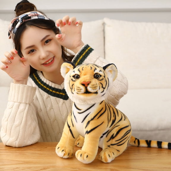 Ifundom Tiger Figure Plush Doll with PP Cotton Filling, Lifelike Design, Soft Stuffed Animal Toy for Kids and Collectors, 1 Pack