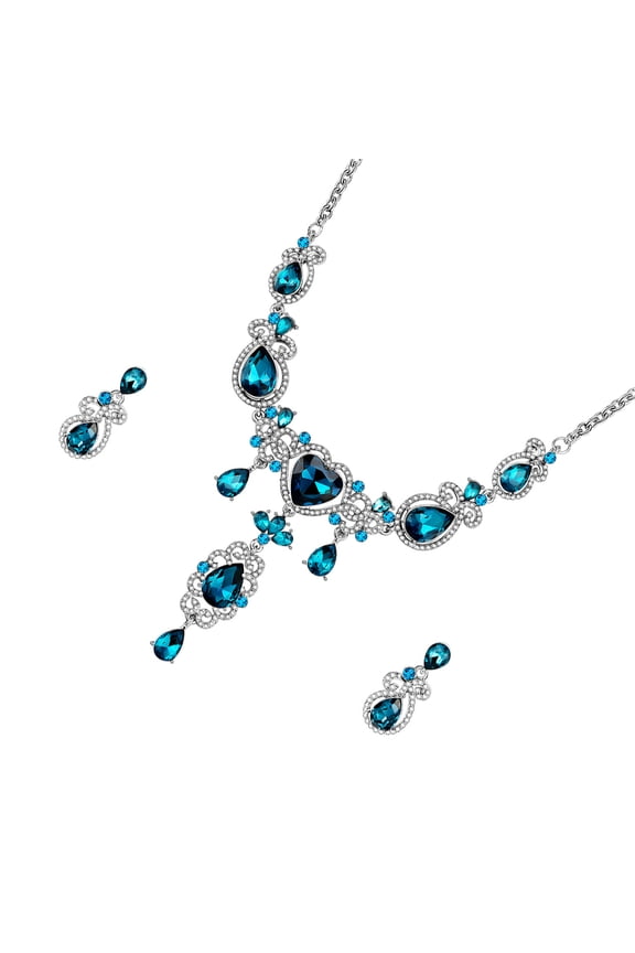 Clavicle Jewelry Set with Necklace and Earrings, Shiny Rhinestones, Elegant Matching Accessories for Women