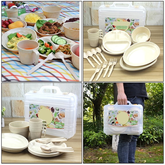 ifundom Portable Plastic Camping Dish Set 1 Set Lightweight Assorted Colors for Outdoor Picnic and Travel