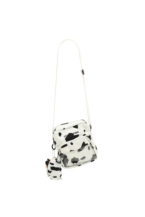 Cow Pattern Crossbody Bag Lightweight Polyester Canvas for Travel Shopping 1Pc