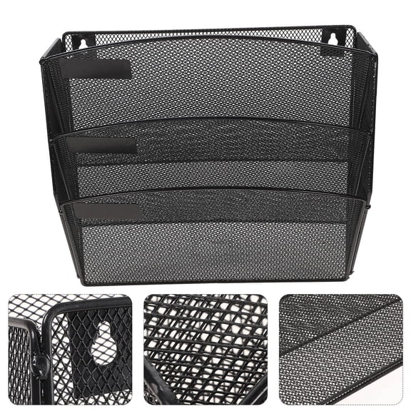 ifundom Black Vertical File Organizer Wall Rack with Wire Basket for Clutter Free Storage