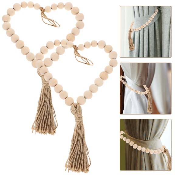 ifundom 2 Pcs Wood Beaded Tie Backs Synthetic Material Holds Drapes Tightly Beige Bedroom Friends