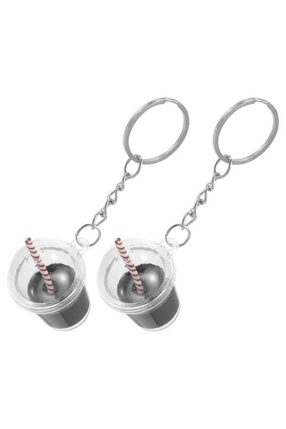Cute Milk Tea Keychain Black Durable Iron Acrylic for Keys 2Pcs