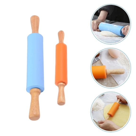 ifundom Non-Stick Rolling Pin Set with Wooden Handles, 2-Piece Kitchen Baking Tools, Easy to Clean, Assorted Colors for Cooking