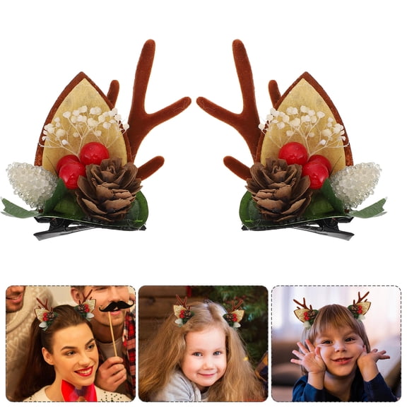 ifundom 2-Pack Christmas Antler Hairpins Assorted Colors Holiday Hair Clips Stylish Xmas Hair Accessories for Women Girls