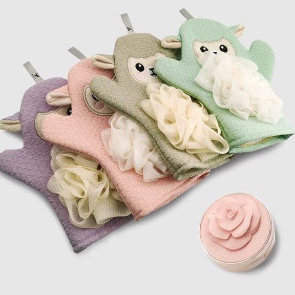 ifundom 2-Pack Dual-Purpose Bath Gloves for Kids, Water-Resistant Fiber Cleansing Mitts for Gentle Skin Care