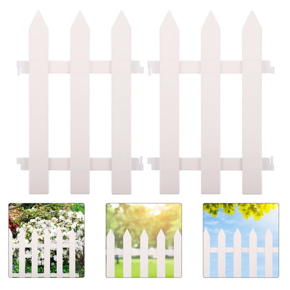ifundom 2-Pack White Plastic Garden Edging Fence with Pointed Stakes for Outdoor Lawn, Yard and Garden Decoration