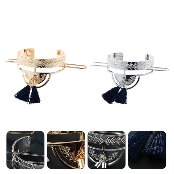 ifundom 2-Pack Hair Bun Holders with Shiny Metal Hair Cuffs for Stylish and Elegant Hair Accessories