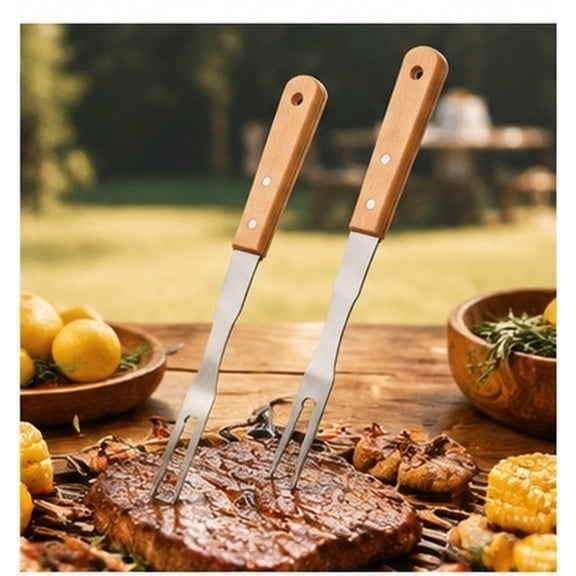 ifundom 2Pcs Stainless Steel Carving Forks with Wood Handle for Home Bbq and Serving