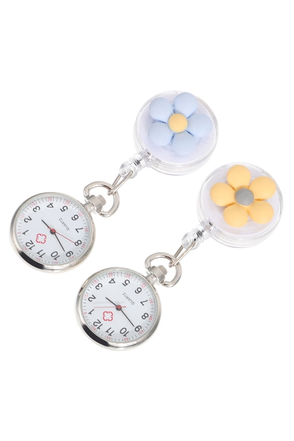 2-Pack Clip-On Watches Assorted Colors Quartz Movement Pocket Watch for Medical Professionals