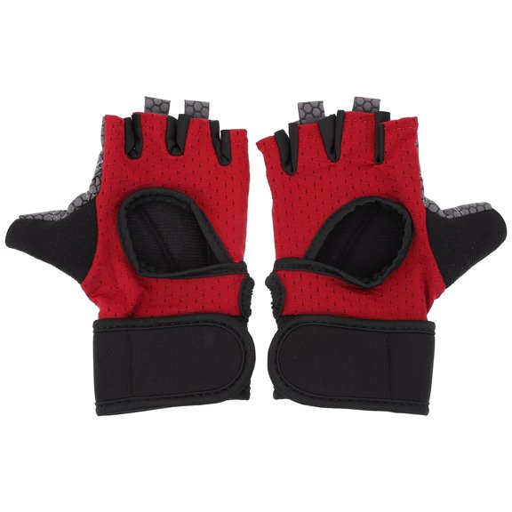ifundom 2Pcs Outdoor Sports Anti-Slip Gloves Breathable Cycling Half-finger Gloves (Red Grey)