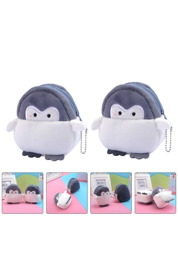 Black Penguin Coin Purse Plush Material Portable Storage for Small Items 2Pcs