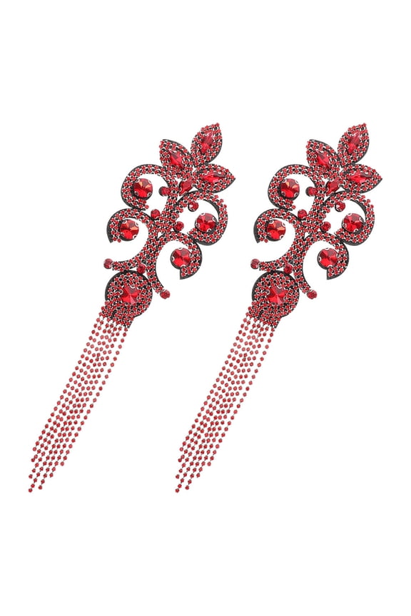 Red Rhinestone Tassel Shoulder Epaulettes Vintage Fashion 2Pcs