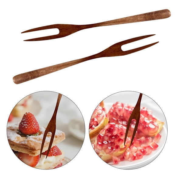 ifundom 2-Pack Two- Fruit Forks with Wood Handles for Coffee, Serving Fruits, Household, Buffet Use