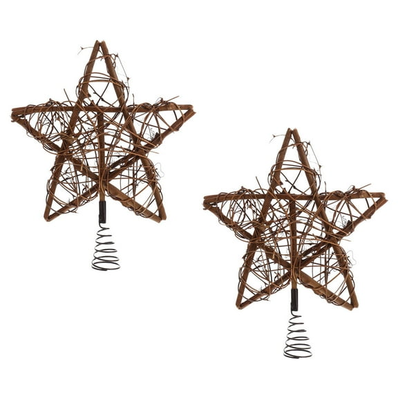 ifundom 2Pcs Brown Wooden Star Tree Topper Rustic Xmas Tree Decor with LED Light Compatibility