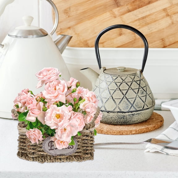 ifundom 2-Pack Small Woven Storage Baskets Decorative Coffee Table Organizer Bins for Home and Office