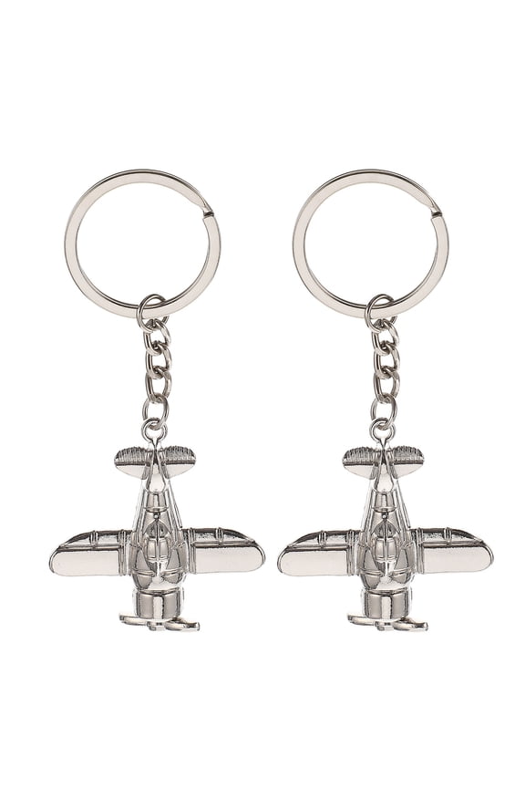 Airplane Keychain Silver 2Pcs 1.8x1.8in