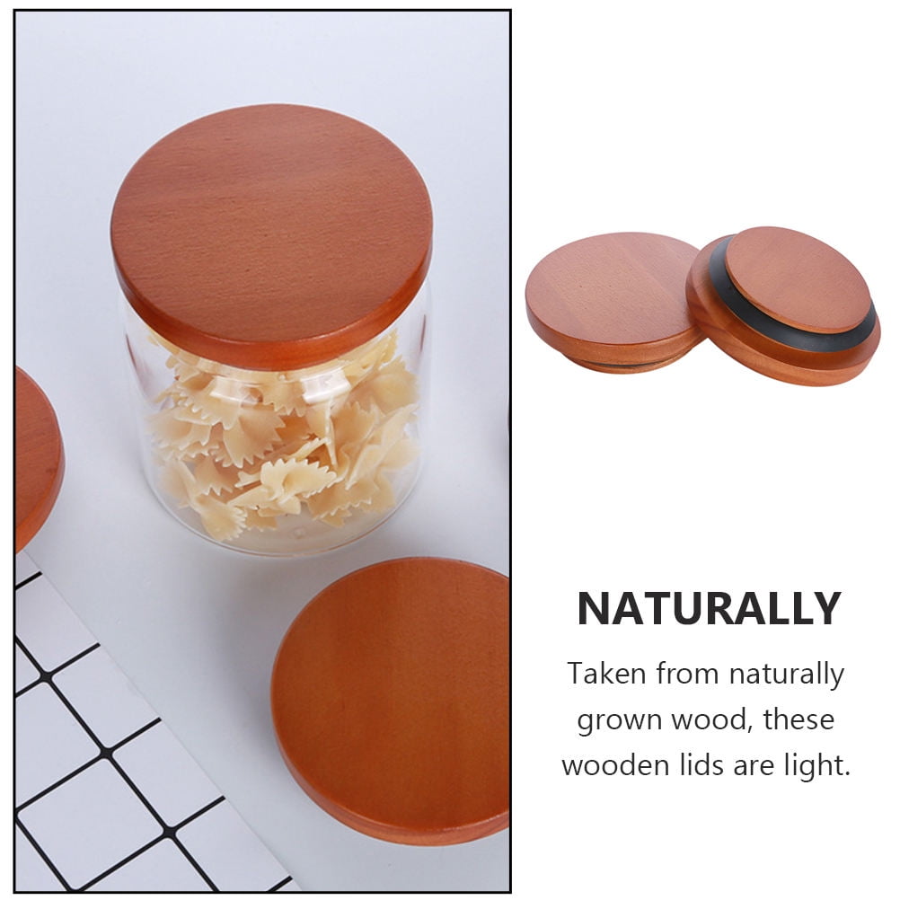ifundom 2pcs Airtight Glass Jar Lids with Wooden Covers, Sealing Lids ...
