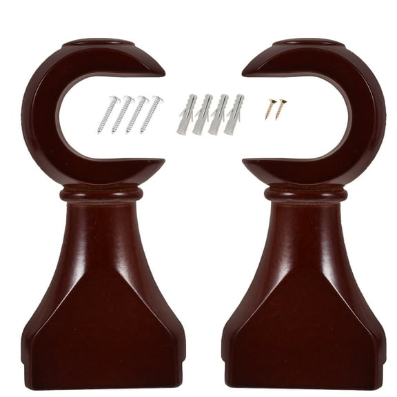 ifundom 2pcs Curtain Rod Support Rack Wood Curtain Rod Bracket Curtain Drapery Rod Bracket
