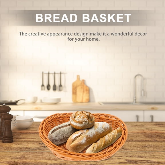 ifundom Set of 2 Brown Plastic Imitation Rattan Woven Storage Baskets for Fruit and Home Organization