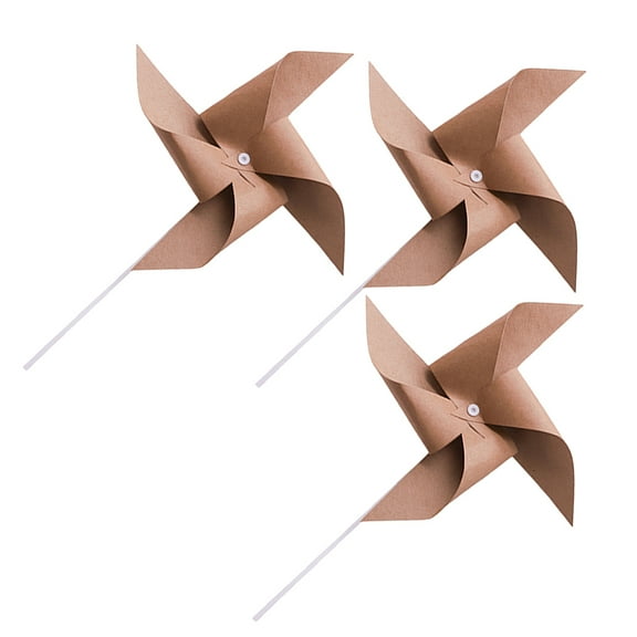 ifundom 3Pcs Retro Kraft Paper Pinwheel Decorative Prop for Birthday and Garden Celebration