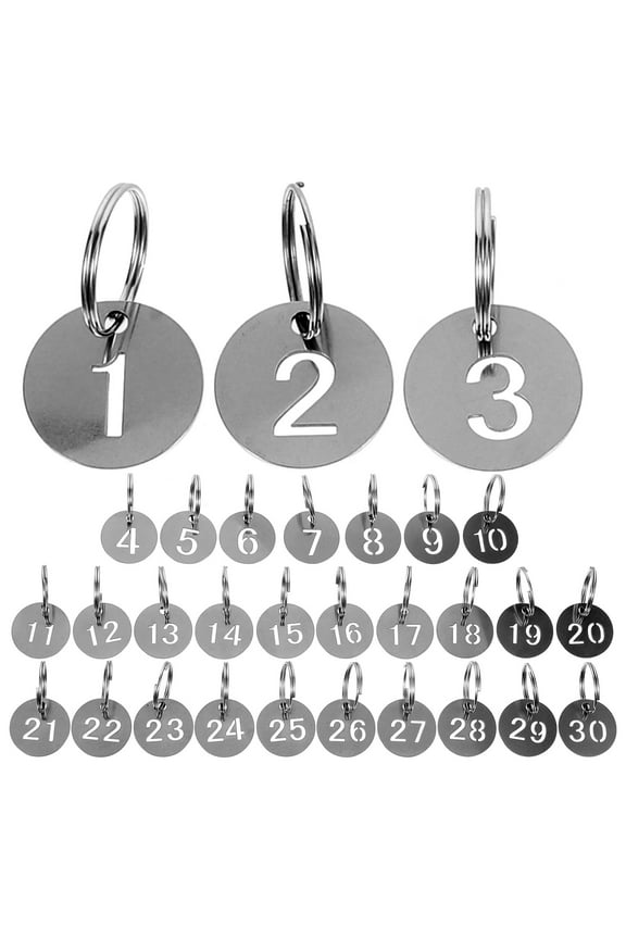 30-Pack Stainless Steel Number Keychain Tags for Sauna, , Event, and Activity Identification